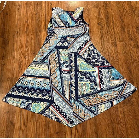 Chicos Dress Women's 1 Medium Colorful V Neck Sleeveless Midi Stretch Knot Front - Picture 5 of 5